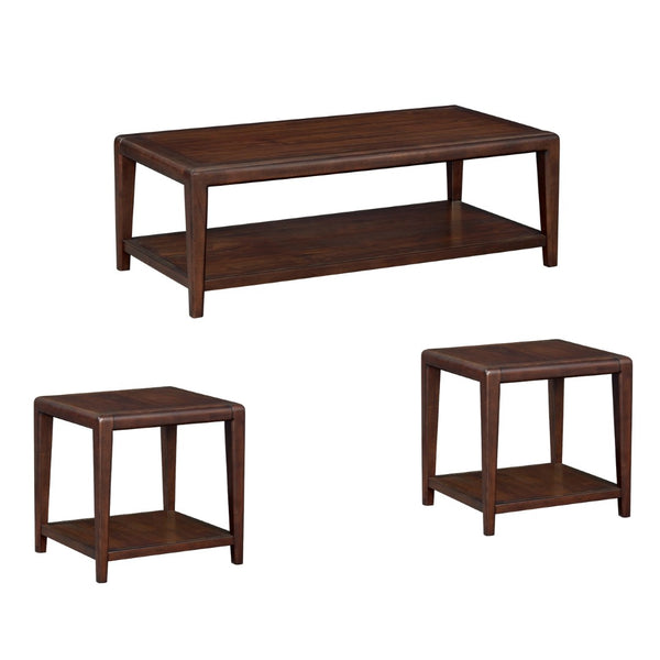 English Elm 3pc Walnut Veneer Living Room Set with Open Shelves Mid-century Modern Style Tables B011S02585