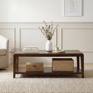 English Elm 3Pc Walnut Veneer Living Room Set with Brass Pulls Open Shelves Mid-Century Modern Style B011S02586