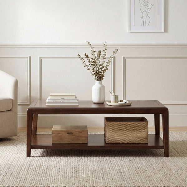 English Elm 3Pc Walnut Veneer Living Room Set with Brass Pulls Open Shelves Mid-Century Modern Style B011S02586