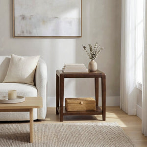 English Elm 3Pc Walnut Veneer Living Room Set with Brass Pulls Open Shelves Mid-Century Modern Style B011S02586
