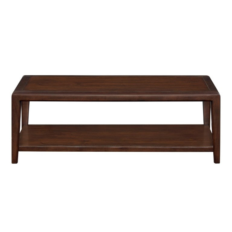 English Elm 3Pc Walnut Veneer Living Room Set with Brass Pulls Open Shelves Mid-Century Modern Style B011S02586
