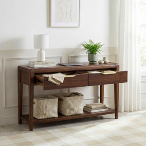 English Elm 3Pc Walnut Veneer Living Room Set with Brass Pulls Open Shelves Mid-Century Modern Style B011S02586