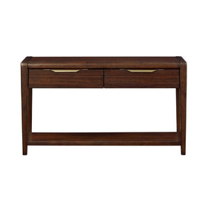 English Elm 3Pc Walnut Veneer Living Room Set with Brass Pulls Open Shelves Mid-Century Modern Style B011S02586