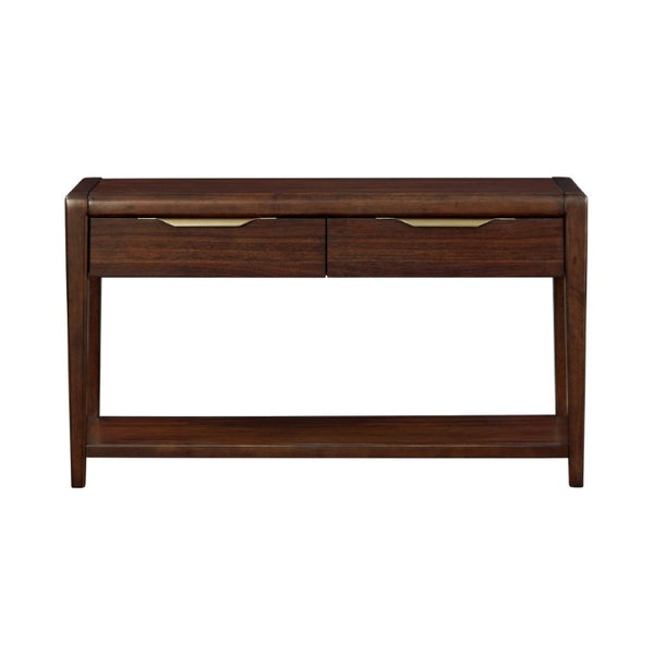 English Elm 3Pc Walnut Veneer Living Room Set with Brass Pulls Open Shelves Mid-Century Modern Style B011S02586
