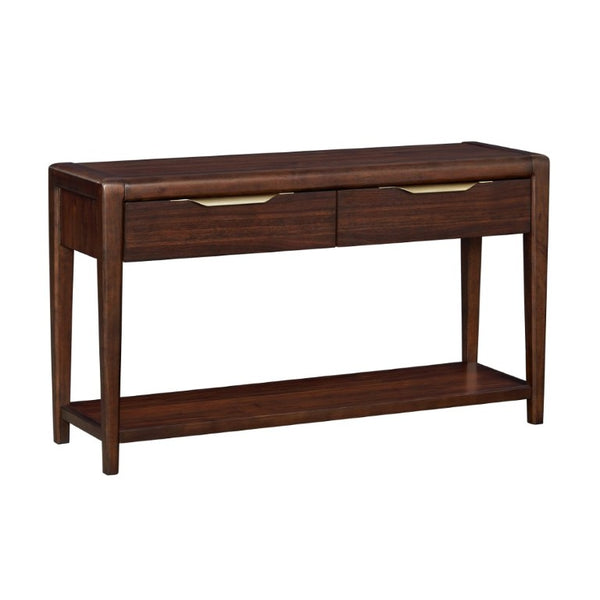 English Elm 3Pc Walnut Veneer Living Room Set with Brass Pulls Open Shelves Mid-Century Modern Style B011S02586