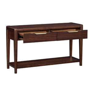 English Elm 3Pc Walnut Veneer Living Room Set with Brass Pulls Open Shelves Mid-Century Modern Style B011S02586