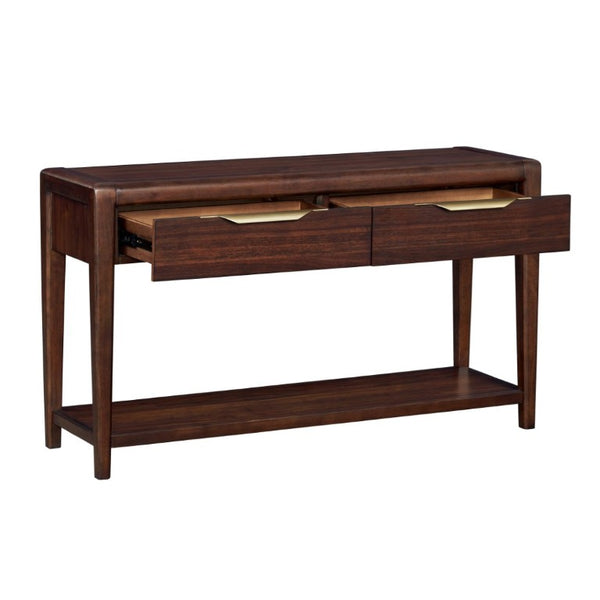English Elm 3Pc Walnut Veneer Living Room Set with Brass Pulls Open Shelves Mid-Century Modern Style B011S02586