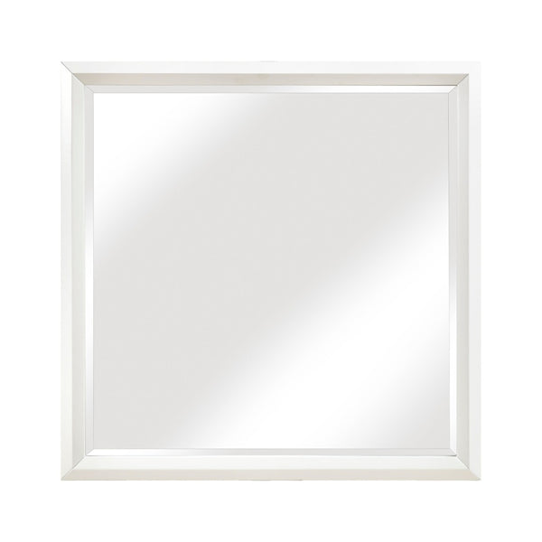 English Elm Contemporary Pearl White 8 Drawer Dresser Mirror Set with Diamond Embossed Glam Detail B011S02590