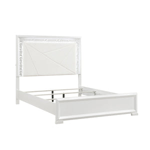 English Elm Glam Pearl White Queen Bed Tall Upholstered Headboard with Led Backlit Ambient Glow B011S02591