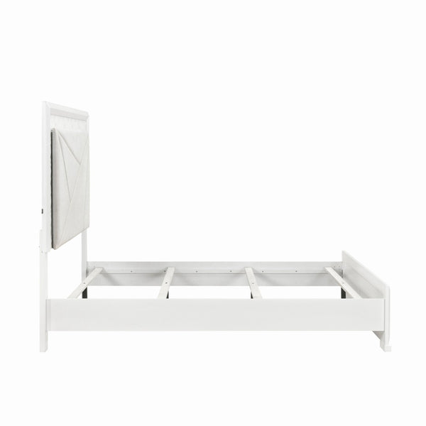 English Elm Glam Pearl White Queen Bed Tall Upholstered Headboard with Led Backlit Ambient Glow B011S02591