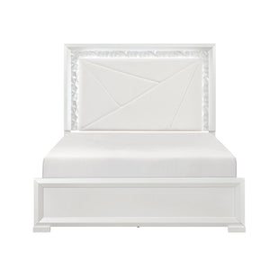 English Elm Glam Pearl White Queen Bed Tall Upholstered Headboard with Led Backlit Ambient Glow B011S02591