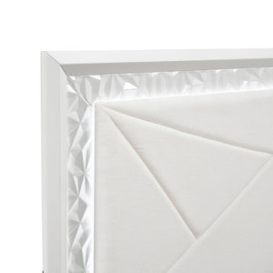 English Elm Glam Pearl White Queen Bed Tall Upholstered Headboard with Led Backlit Ambient Glow B011S02591