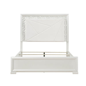 English Elm Glam Pearl White Queen Bed Tall Upholstered Headboard with Led Backlit Ambient Glow B011S02591