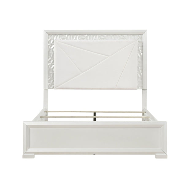 English Elm Glam Pearl White Queen Bed Tall Upholstered Headboard with Led Backlit Ambient Glow B011S02591