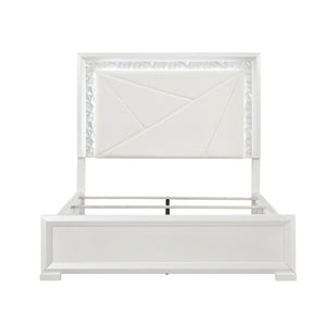 English Elm Glam Pearl White Queen Bed Tall Upholstered Headboard with Led Backlit Ambient Glow B011S02591