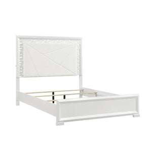 English Elm Glam Pearl White Full Bed with LED Headboard Rhombus Embossed Upholstered Frame B011S02592