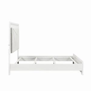 English Elm Glam Pearl White Full Bed with LED Headboard Rhombus Embossed Upholstered Frame B011S02592