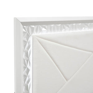 English Elm Glam Pearl White Full Bed with LED Headboard Rhombus Embossed Upholstered Frame B011S02592