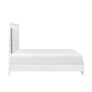 English Elm Glam Pearl White Full Bed with LED Headboard Rhombus Embossed Upholstered Frame B011S02592