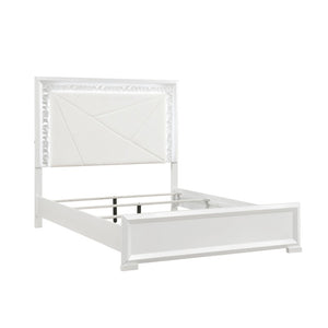 English Elm Glam Pearl White California King Bed with LED Backlit Upholstered Headboard B011S02593