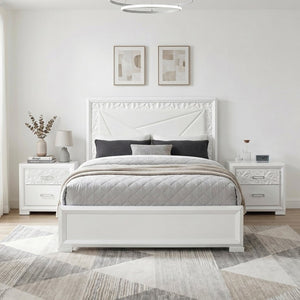 English Elm Glam Pearl White California King Bed with LED Backlit Upholstered Headboard B011S02593