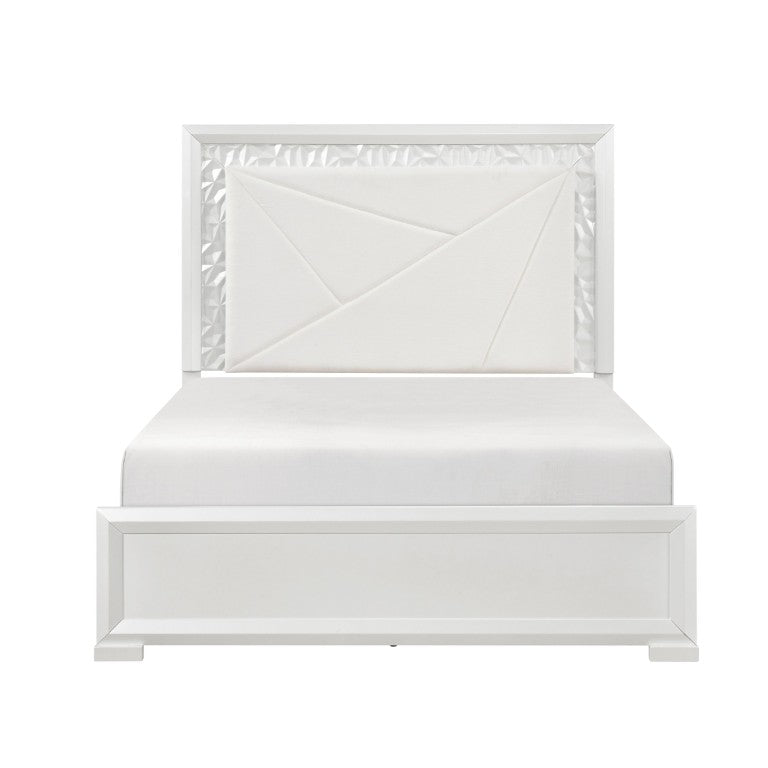 English Elm Glam Pearl White California King Bed with LED Backlit Upholstered Headboard B011S02593