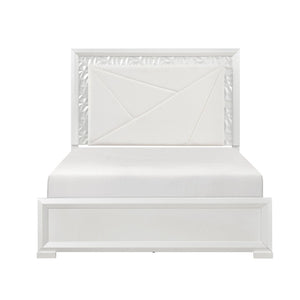 English Elm Glam Pearl White California King Bed with LED Backlit Upholstered Headboard B011S02593