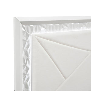 English Elm Glam Pearl White California King Bed with LED Backlit Upholstered Headboard B011S02593