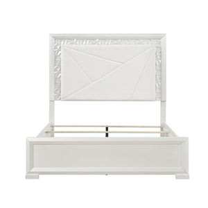 English Elm Glam Pearl White California King Bed with LED Backlit Upholstered Headboard B011S02593