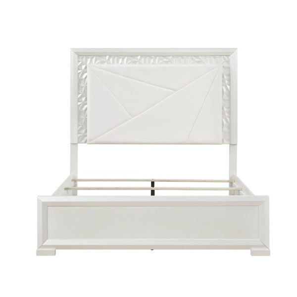 English Elm Glam Pearl White California King Bed with LED Backlit Upholstered Headboard B011S02593