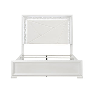 English Elm Glam Pearl White California King Bed with LED Backlit Upholstered Headboard B011S02593