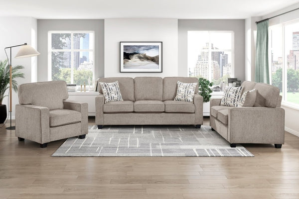 English Elm Contemporary Three Piece Living Room Set with Chenille Upholstery and Pocket Coil Support Taupe B011S02595