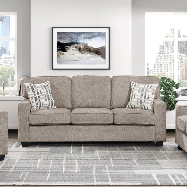 English Elm Contemporary Three Piece Living Room Set with Chenille Upholstery and Pocket Coil Support Taupe B011S02595