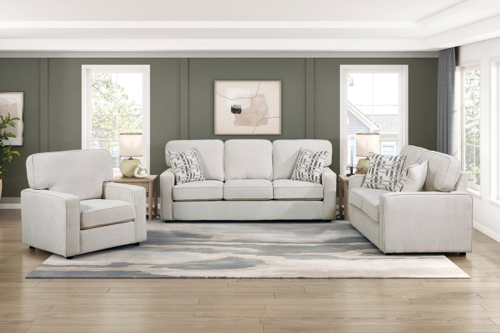 English Elm Contemporary Three Piece Living Room Set with Chenille Upholstery and Pocket Coil Support Beige B011S02598