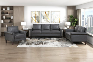 English Elm Transitional 3 Piece Faux Leather Sofa Set with Nailhead Trim for Living Rooms Dark Gray B011S02599