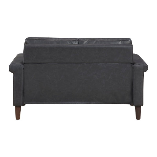 English Elm Transitional 3 Piece Faux Leather Sofa Set with Nailhead Trim for Living Rooms Dark Gray B011S02599