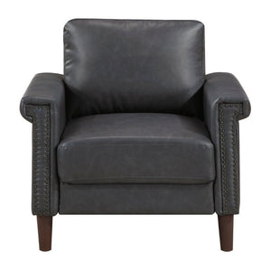 English Elm Transitional 3 Piece Faux Leather Sofa Set with Nailhead Trim for Living Rooms Dark Gray B011S02599