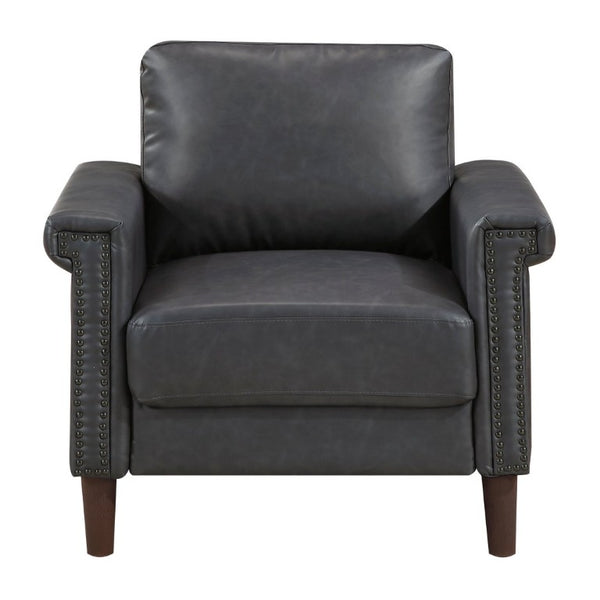 English Elm Transitional 3 Piece Faux Leather Sofa Set with Nailhead Trim for Living Rooms Dark Gray B011S02599