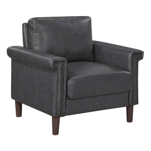 English Elm Transitional 3 Piece Faux Leather Sofa Set with Nailhead Trim for Living Rooms Dark Gray B011S02599