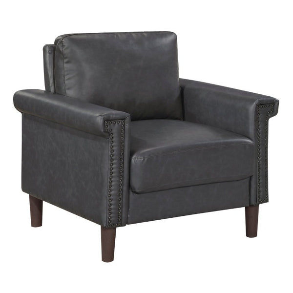 English Elm Transitional 3 Piece Faux Leather Sofa Set with Nailhead Trim for Living Rooms Dark Gray B011S02599