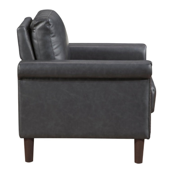 English Elm Transitional 3 Piece Faux Leather Sofa Set with Nailhead Trim for Living Rooms Dark Gray B011S02599