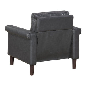 English Elm Transitional 3 Piece Faux Leather Sofa Set with Nailhead Trim for Living Rooms Dark Gray B011S02599