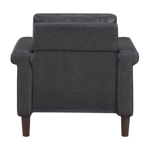 English Elm Transitional 3 Piece Faux Leather Sofa Set with Nailhead Trim for Living Rooms Dark Gray B011S02599