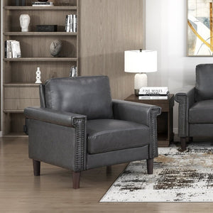 English Elm Transitional 3 Piece Faux Leather Sofa Set with Nailhead Trim for Living Rooms Dark Gray B011S02599