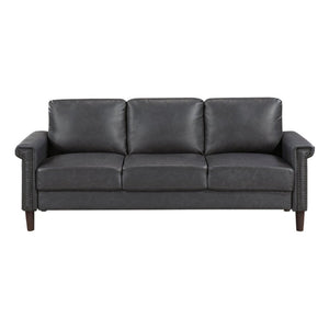 English Elm Transitional 3 Piece Faux Leather Sofa Set with Nailhead Trim for Living Rooms Dark Gray B011S02599