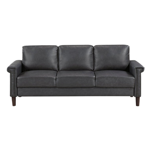 English Elm Transitional 3 Piece Faux Leather Sofa Set with Nailhead Trim for Living Rooms Dark Gray B011S02599