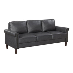 English Elm Transitional 3 Piece Faux Leather Sofa Set with Nailhead Trim for Living Rooms Dark Gray B011S02599
