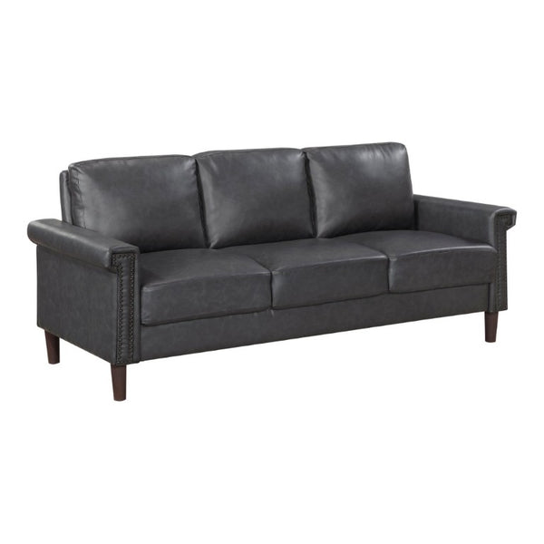 English Elm Transitional 3 Piece Faux Leather Sofa Set with Nailhead Trim for Living Rooms Dark Gray B011S02599