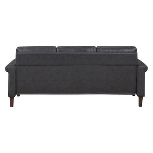 English Elm Transitional 3 Piece Faux Leather Sofa Set with Nailhead Trim for Living Rooms Dark Gray B011S02599