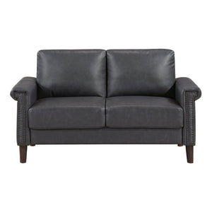 English Elm Transitional 3 Piece Faux Leather Sofa Set with Nailhead Trim for Living Rooms Dark Gray B011S02599